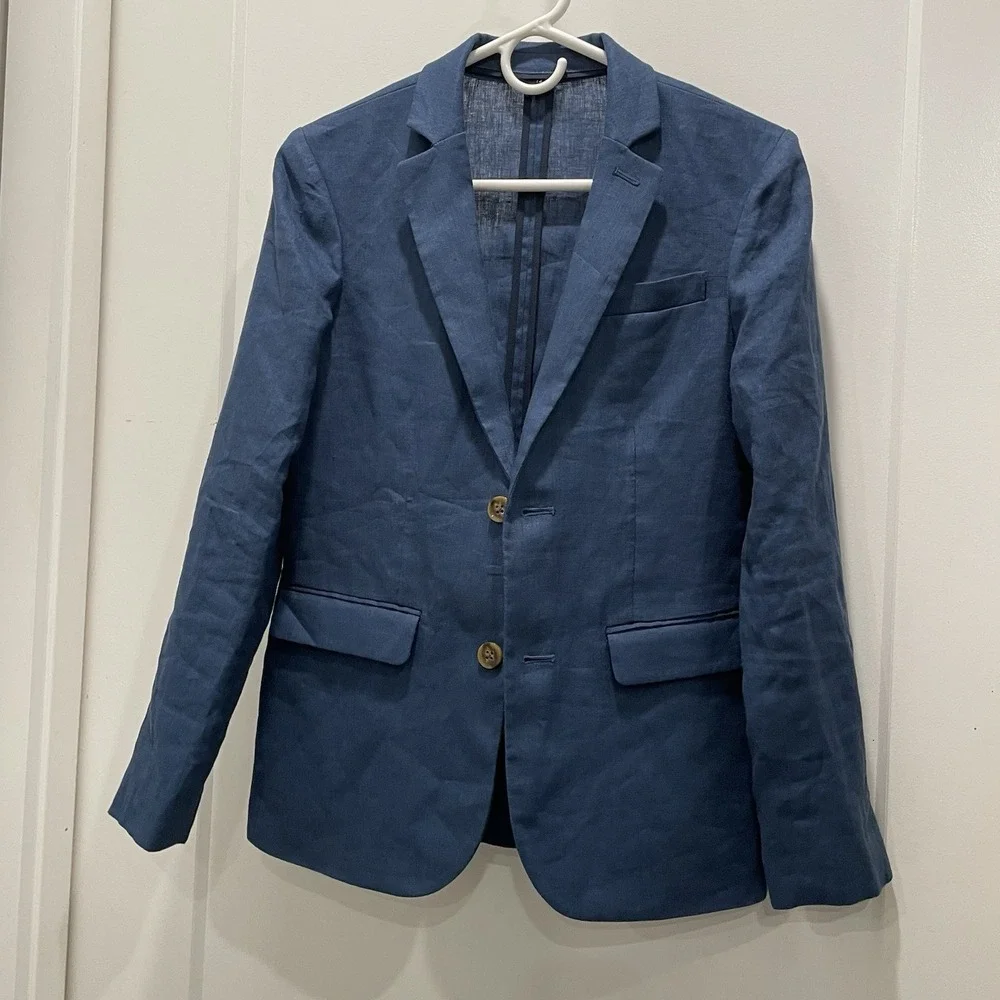 Crewcuts Ludlow Blazer Linen Boys Wedding Formal Size 14 Blue Suit Jacket